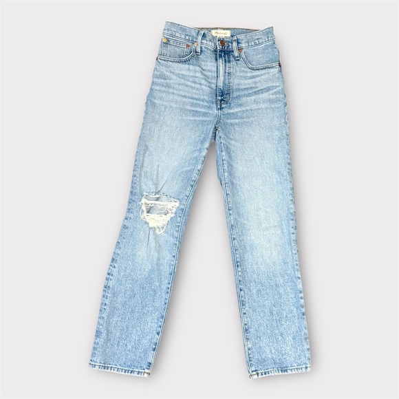 Madewell Perfect Vintage Straight High Rise Distressed Denim Blue Jeans- Size 25 - Picture 5 of 9